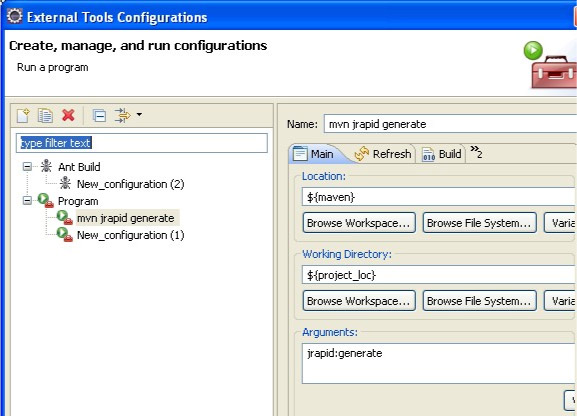 Create an External Tools Run Configurations to execute the generation